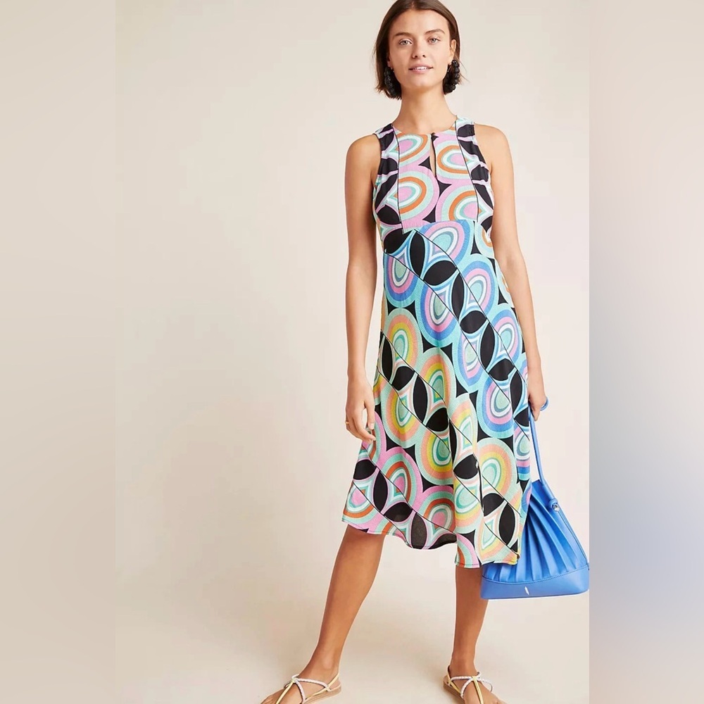 Anthropologie Kenzie Asymmetrical Dress Geometric Print Size 2